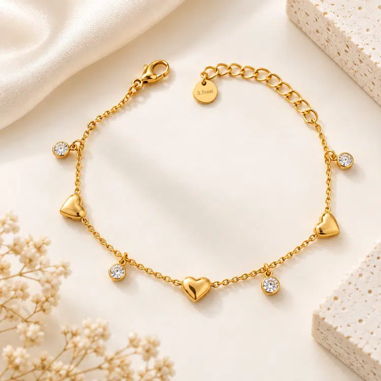 Premium Heart and Diamond Bracelet