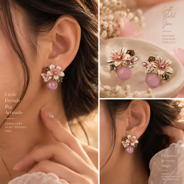 Designer Floral Pearl Stud Earrings