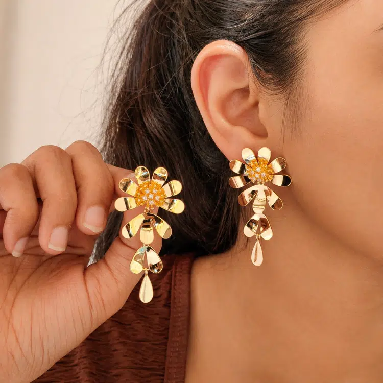 Designer Sunflower Statment Earrings - 2