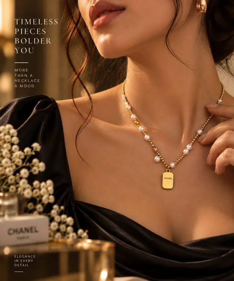 Designer Pearl Biscuit Pendant Chain